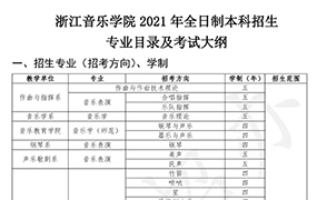 浙江音乐学院2021年全日制本科招生专业目录及考试大纲